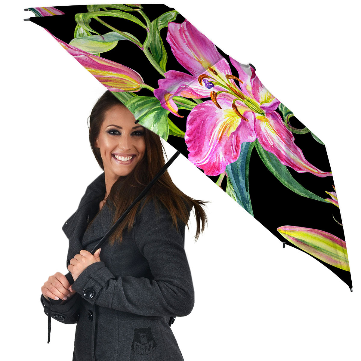 Lilies Pink Watercolor Print Umbrella-grizzshop