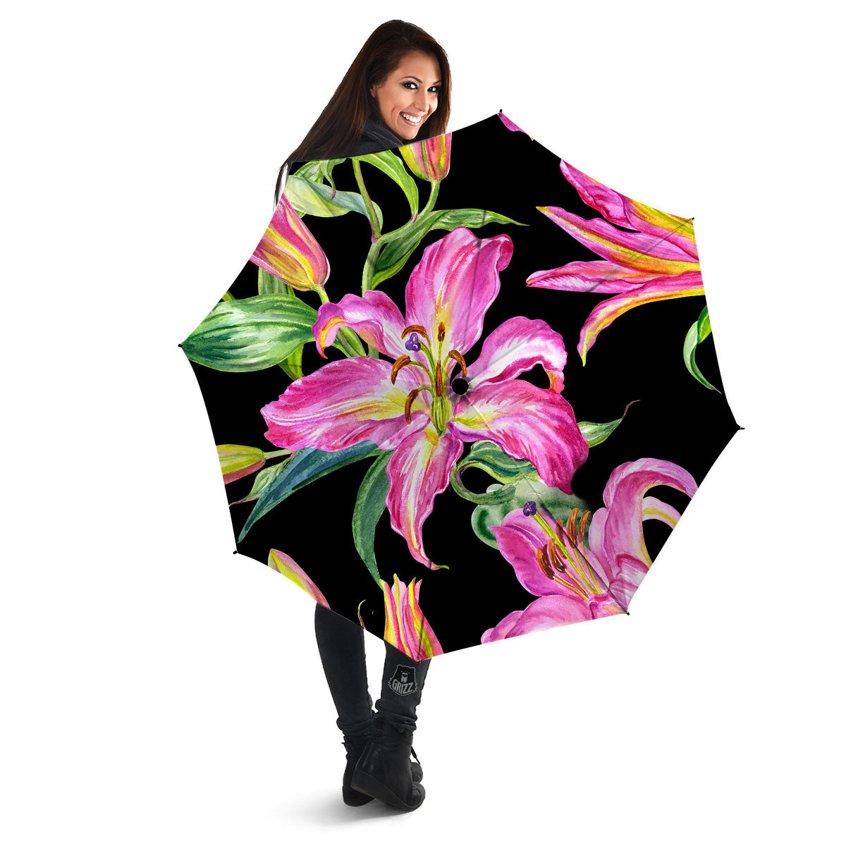 Lilies Pink Watercolor Print Umbrella-grizzshop