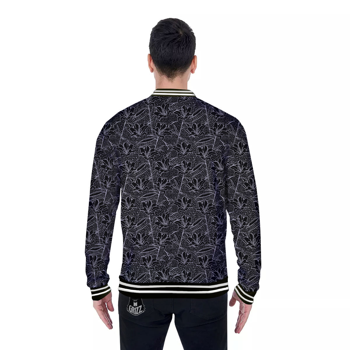 Lily Black And White Print Pattern Baseball Jacket-grizzshop
