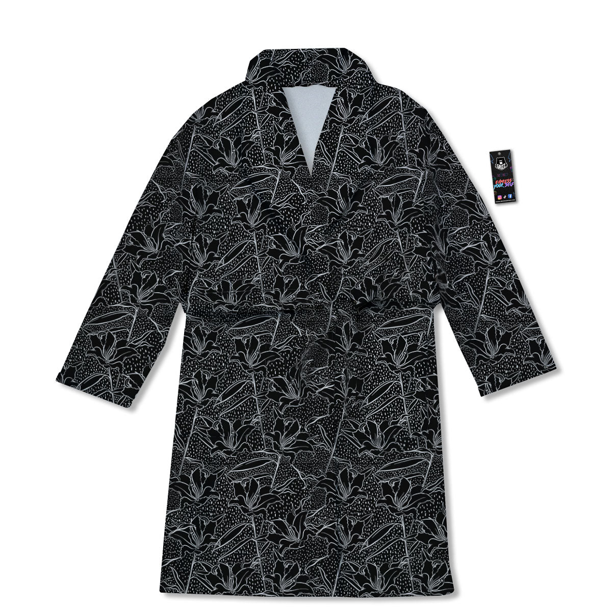 Lily Black And White Print Pattern Bathrobe-grizzshop