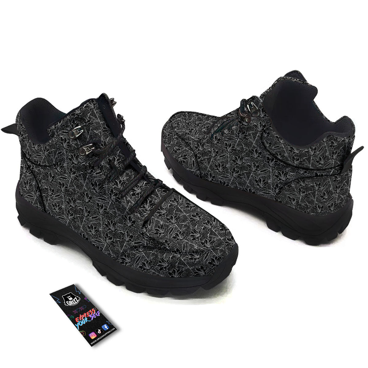Lily Black And White Print Pattern Hiking Shoes-grizzshop