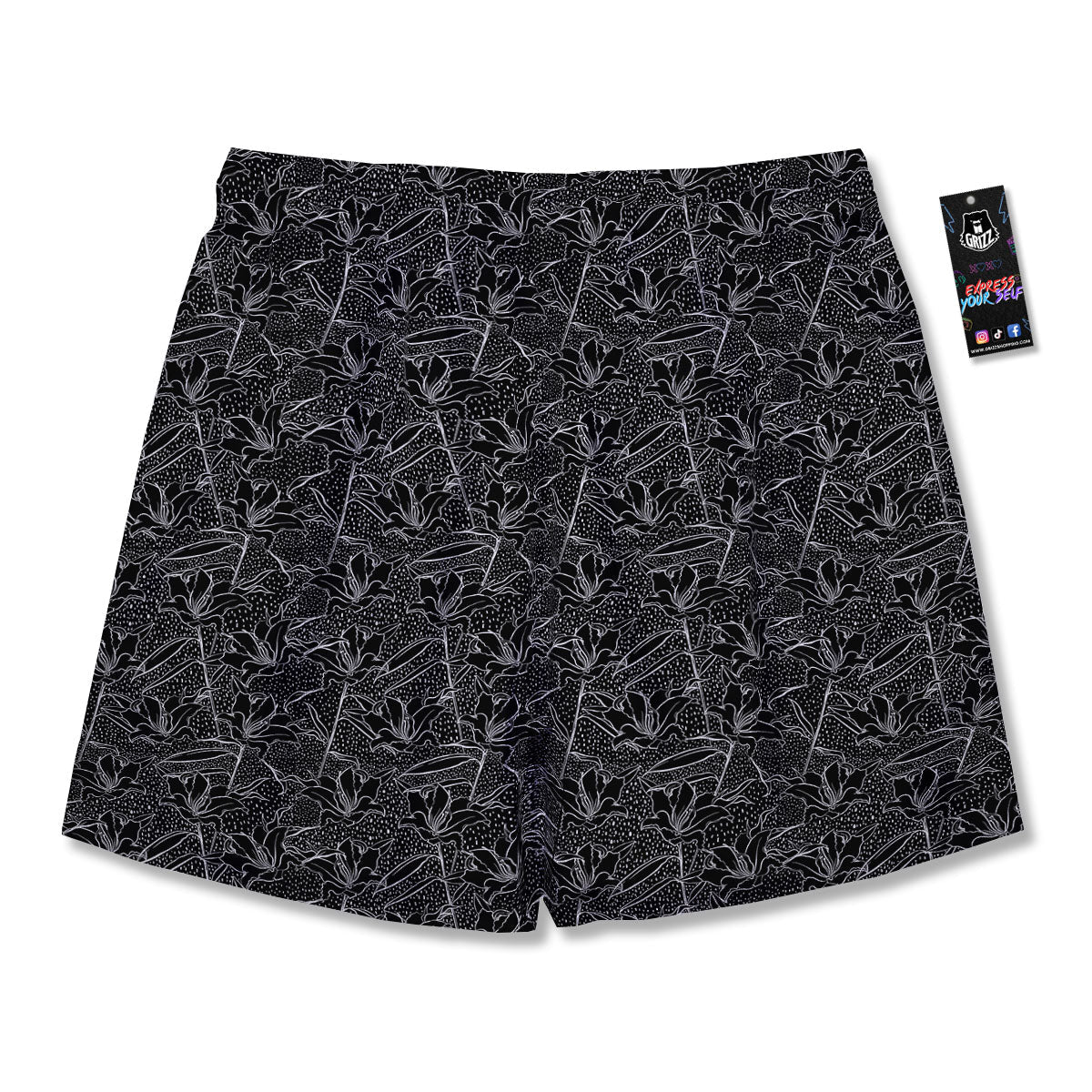 Lily Black And White Print Pattern Men's Running Shorts-grizzshop