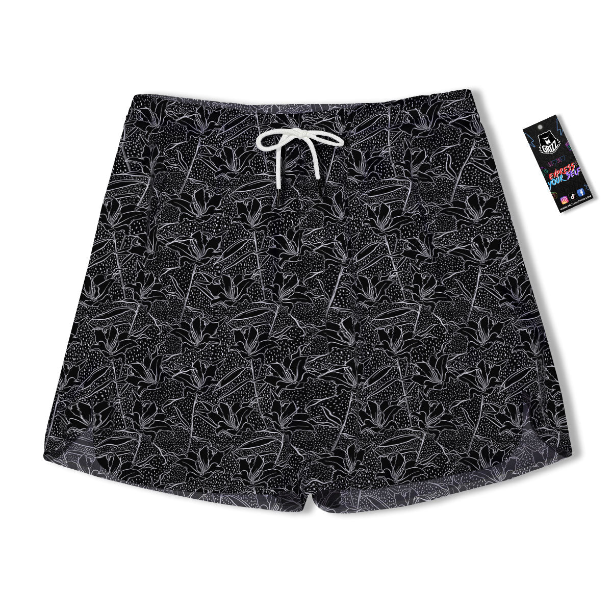 Lily Black And White Print Pattern Men's Running Shorts-grizzshop
