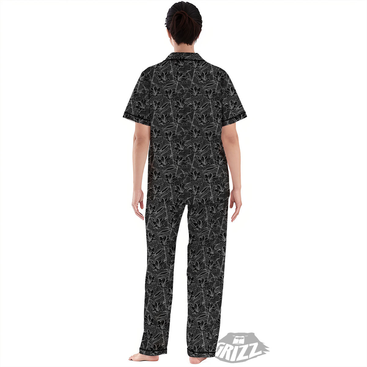 Lily Black And White Print Pattern Women's Pajamas Set-grizzshop
