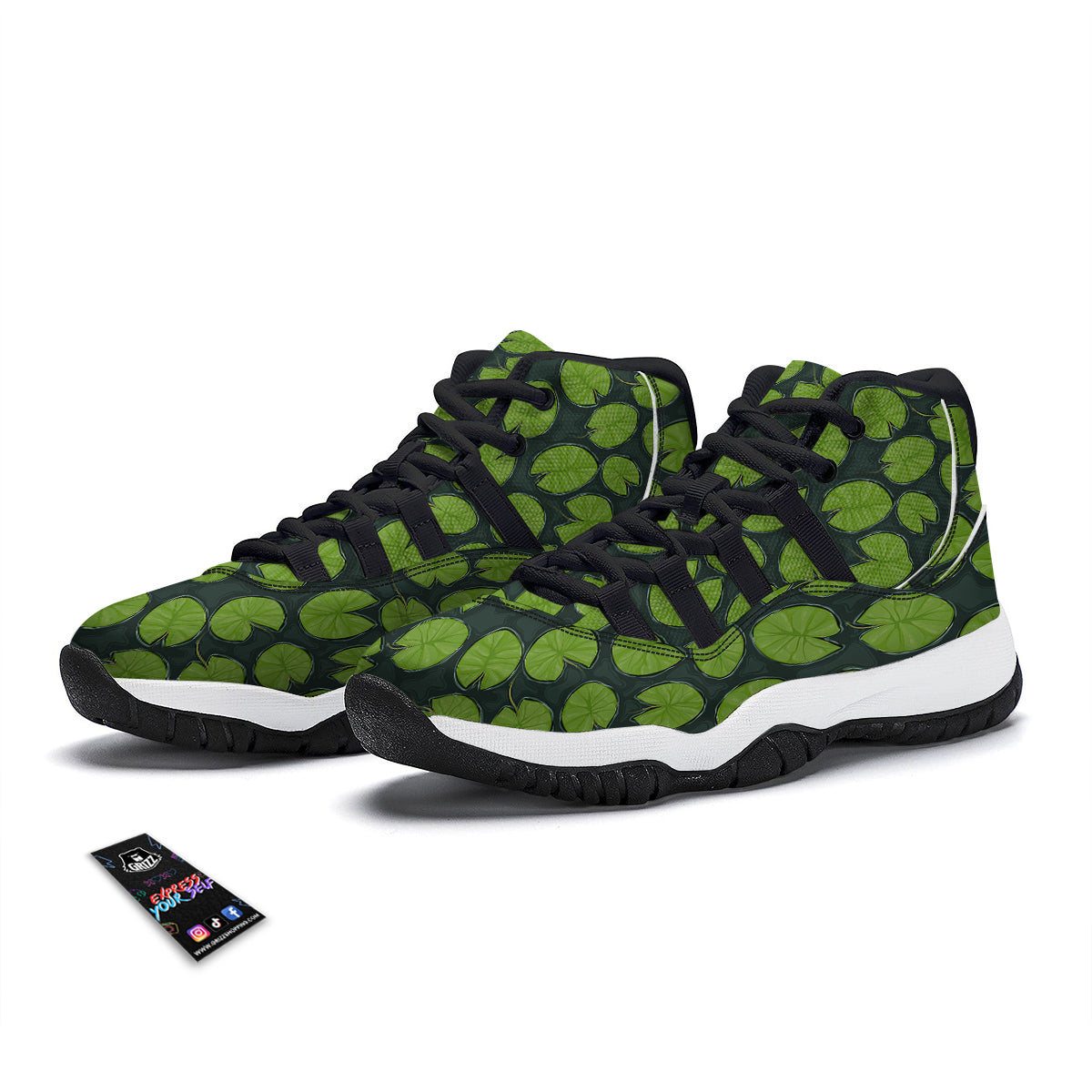 Lily Pads Water Print Pattern Black Bball Shoes-grizzshop