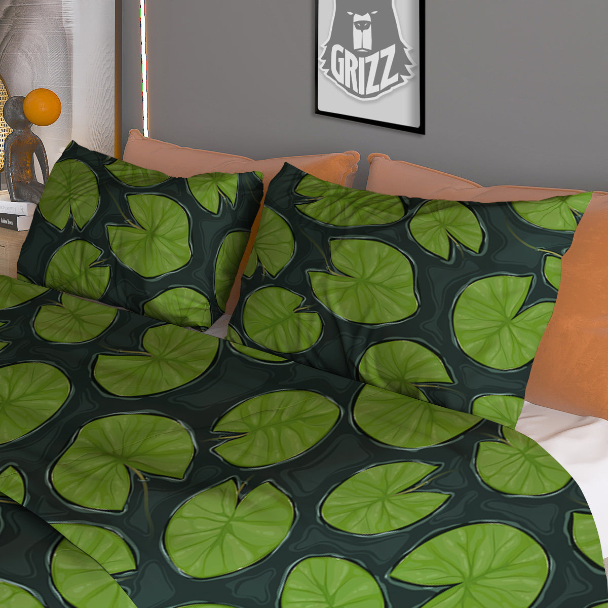Lily Pads Water Print Pattern Duvet Cover Bedding Set