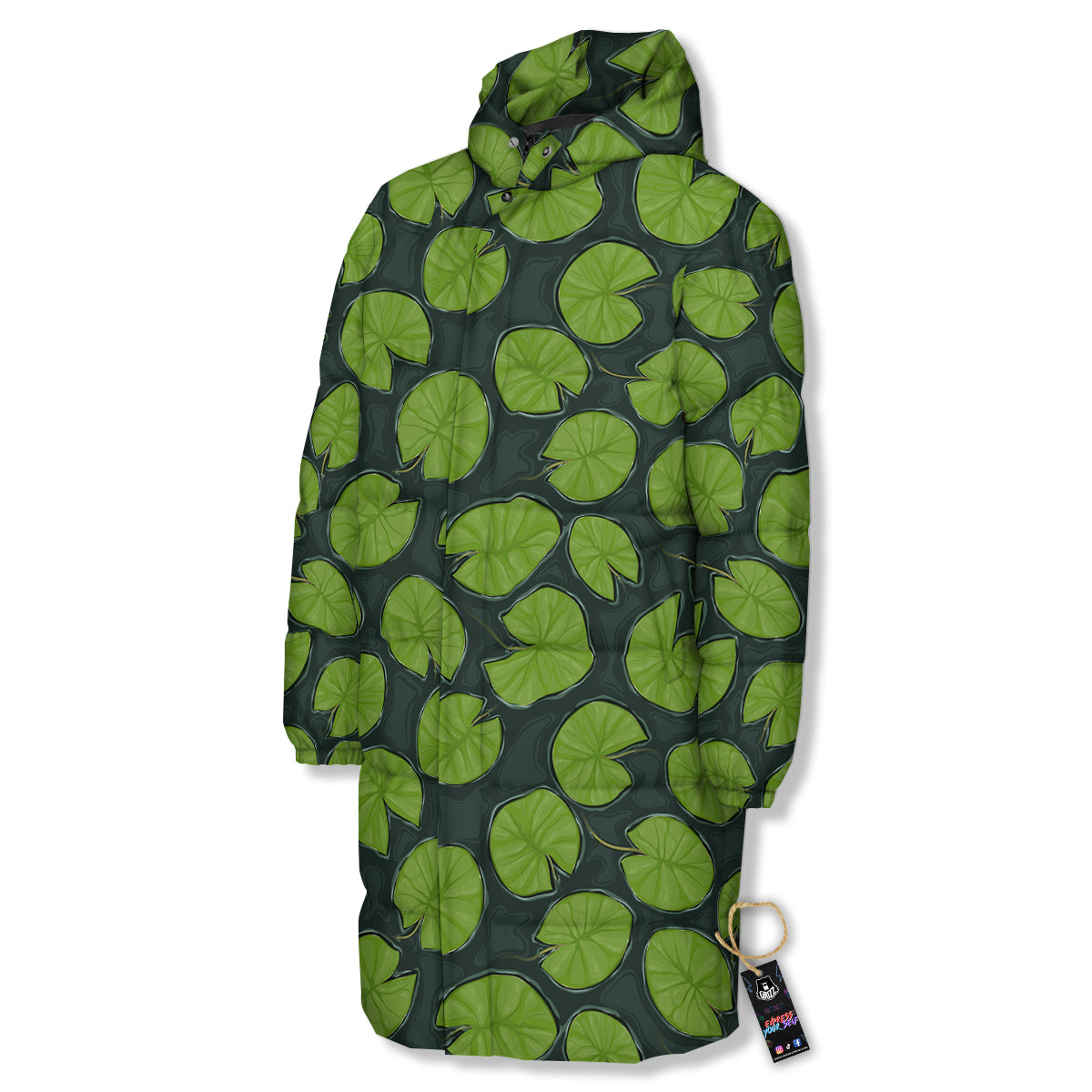 Lily Pads Water Print Pattern Long Down Jacket-grizzshop