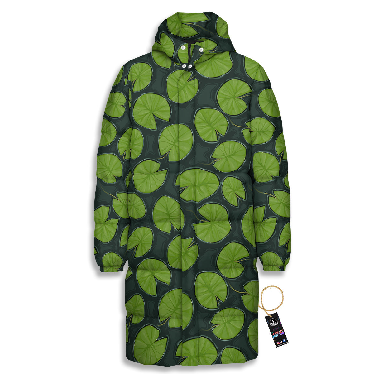 Lily Pads Water Print Pattern Long Down Jacket-grizzshop