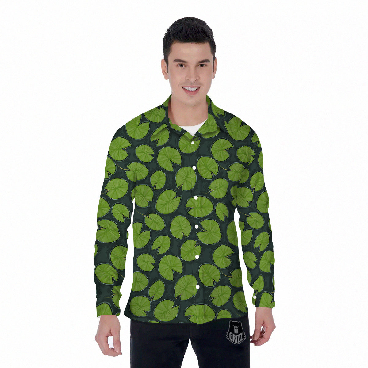 Lily Pads Water Print Pattern Men's Long Sleeve Shirts-grizzshop