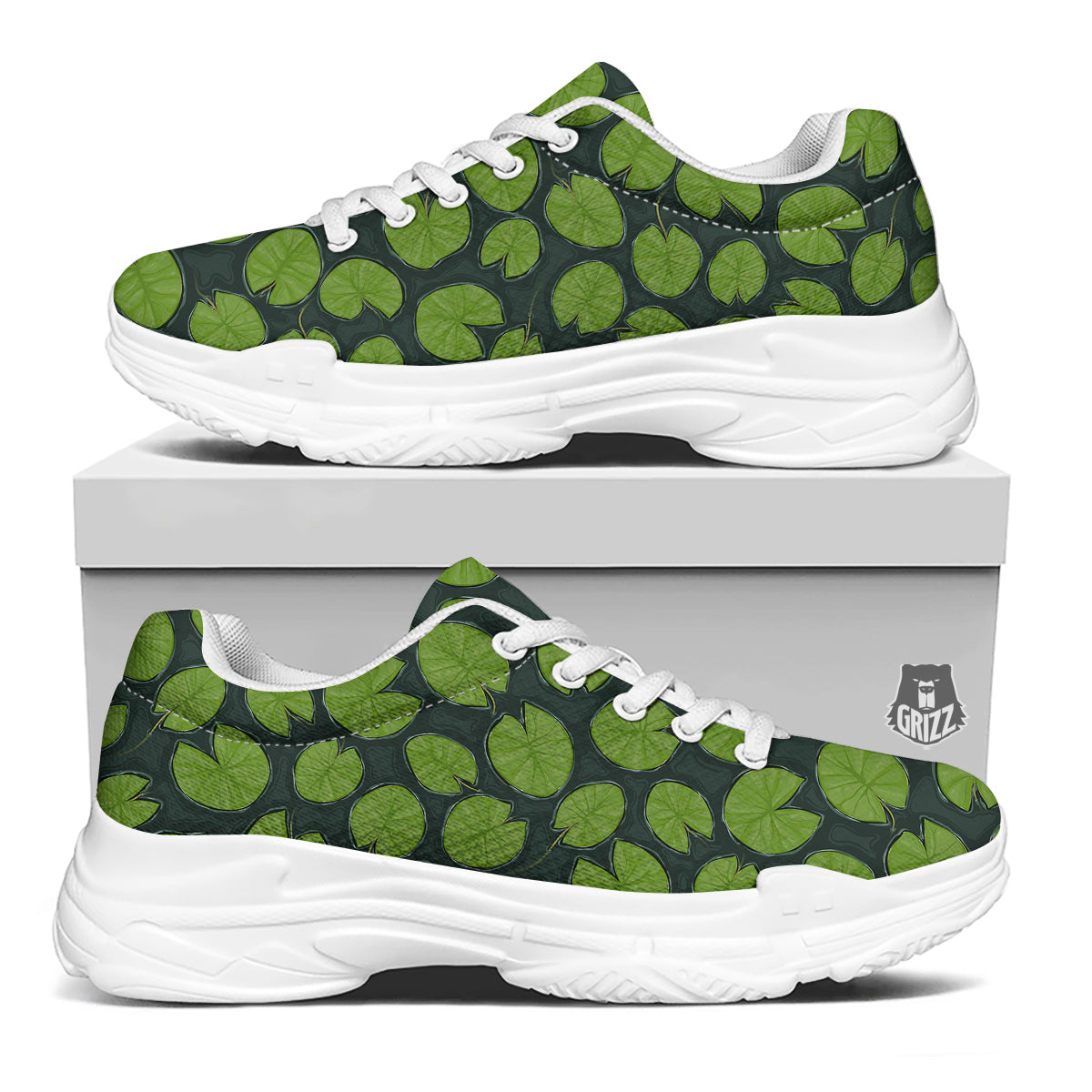 Lily Pads Water Print Pattern White Chunky Shoes-grizzshop