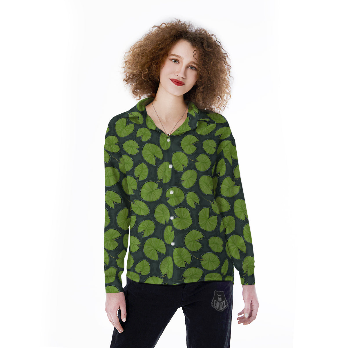 Lily Pads Water Print Pattern Women's Long Sleeve Shirts-grizzshop
