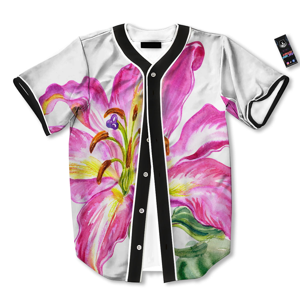 Lily Pink Watercolor Print Baseball Jersey-grizzshop