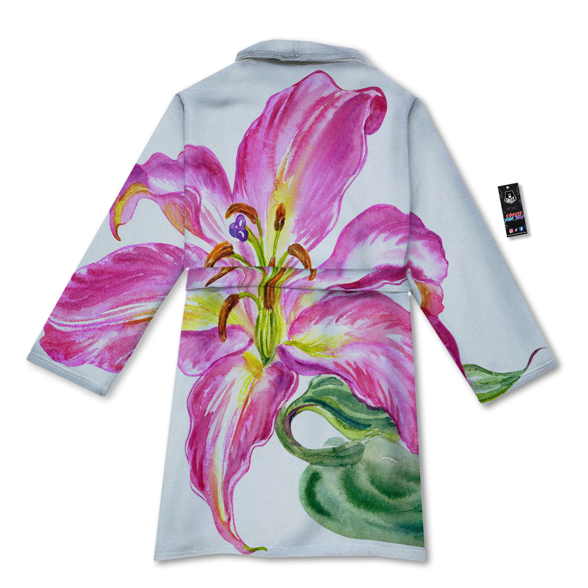 Lily Pink Watercolor Print Bathrobe-grizzshop