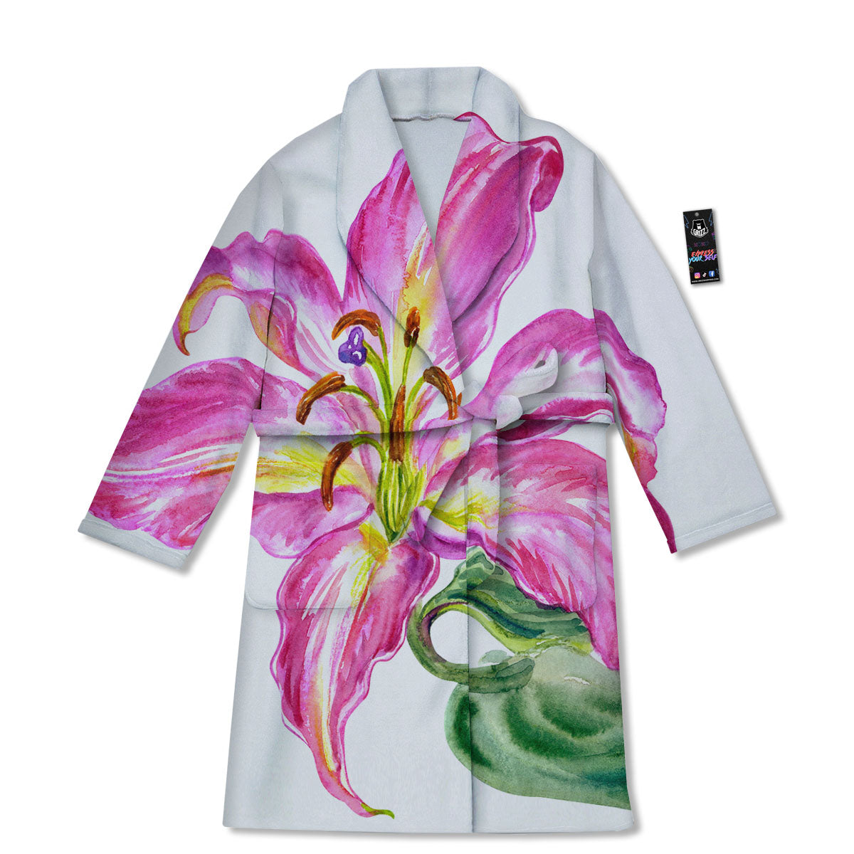Lily Pink Watercolor Print Bathrobe-grizzshop