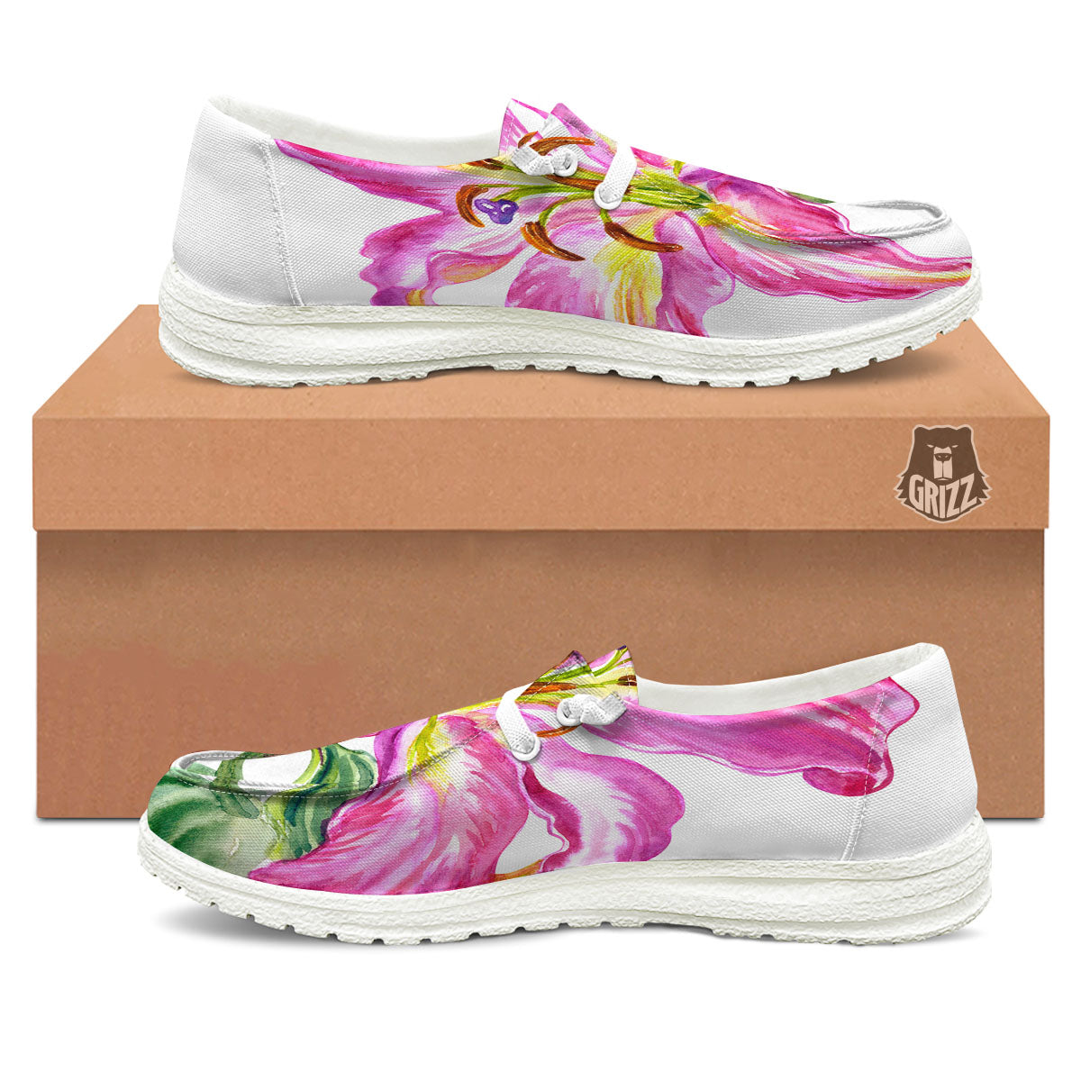 Lily Pink Watercolor Print Black Loafers-grizzshop