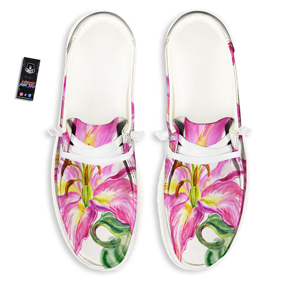 Lily Pink Watercolor Print Black Loafers-grizzshop