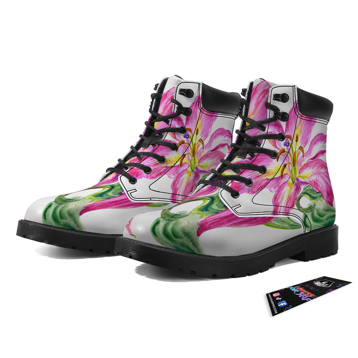 Lily Pink Watercolor Print Boots-grizzshop