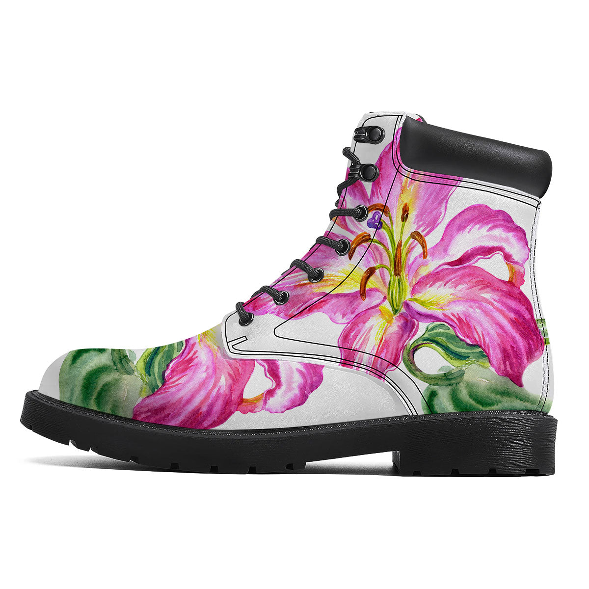 Lily Pink Watercolor Print Boots-grizzshop
