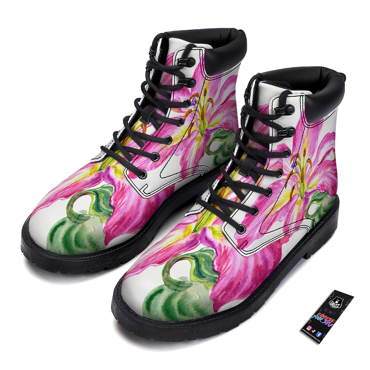 Lily Pink Watercolor Print Boots-grizzshop