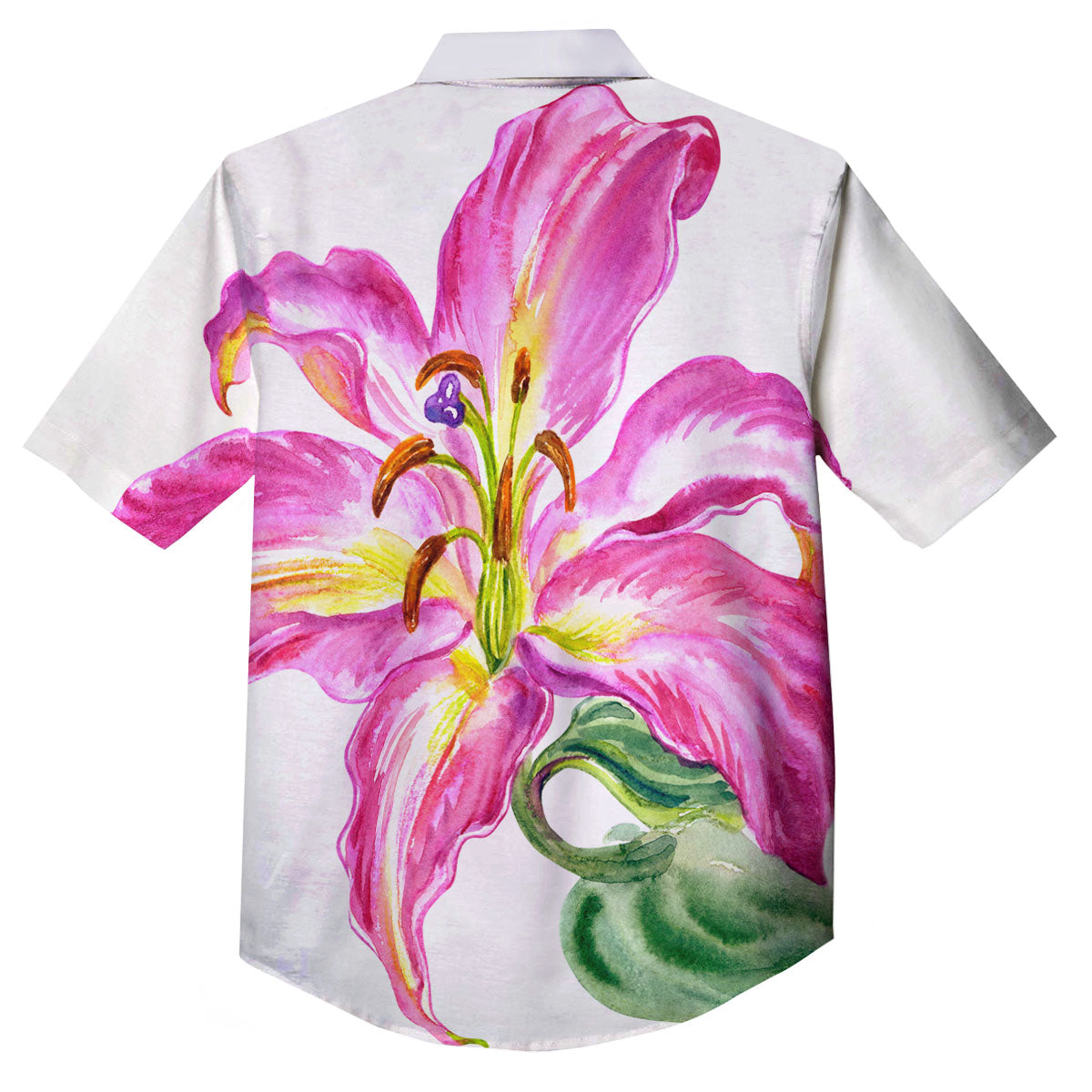 Lily Pink Watercolor Print Button Up Shirt-grizzshop