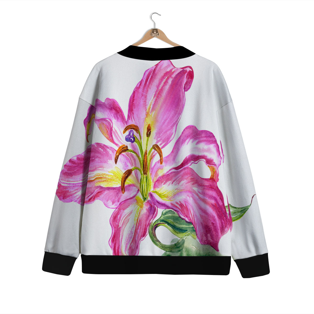 Lily Pink Watercolor Print Cardigan-grizzshop