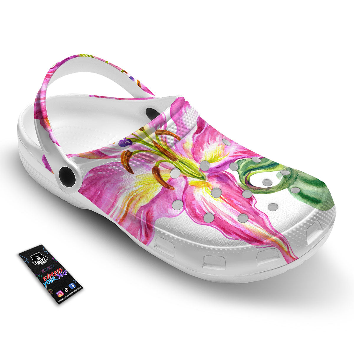 Lily Pink Watercolor Print Clog-grizzshop