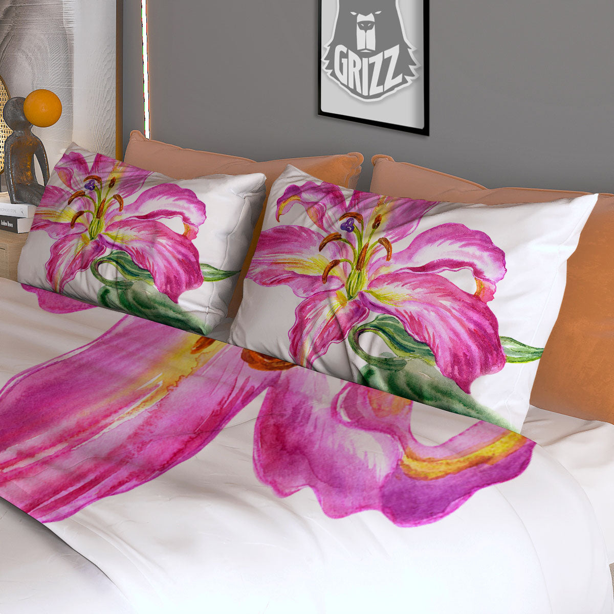 Lotus White And Black Print Pattern Duvet Cover Bedding Set