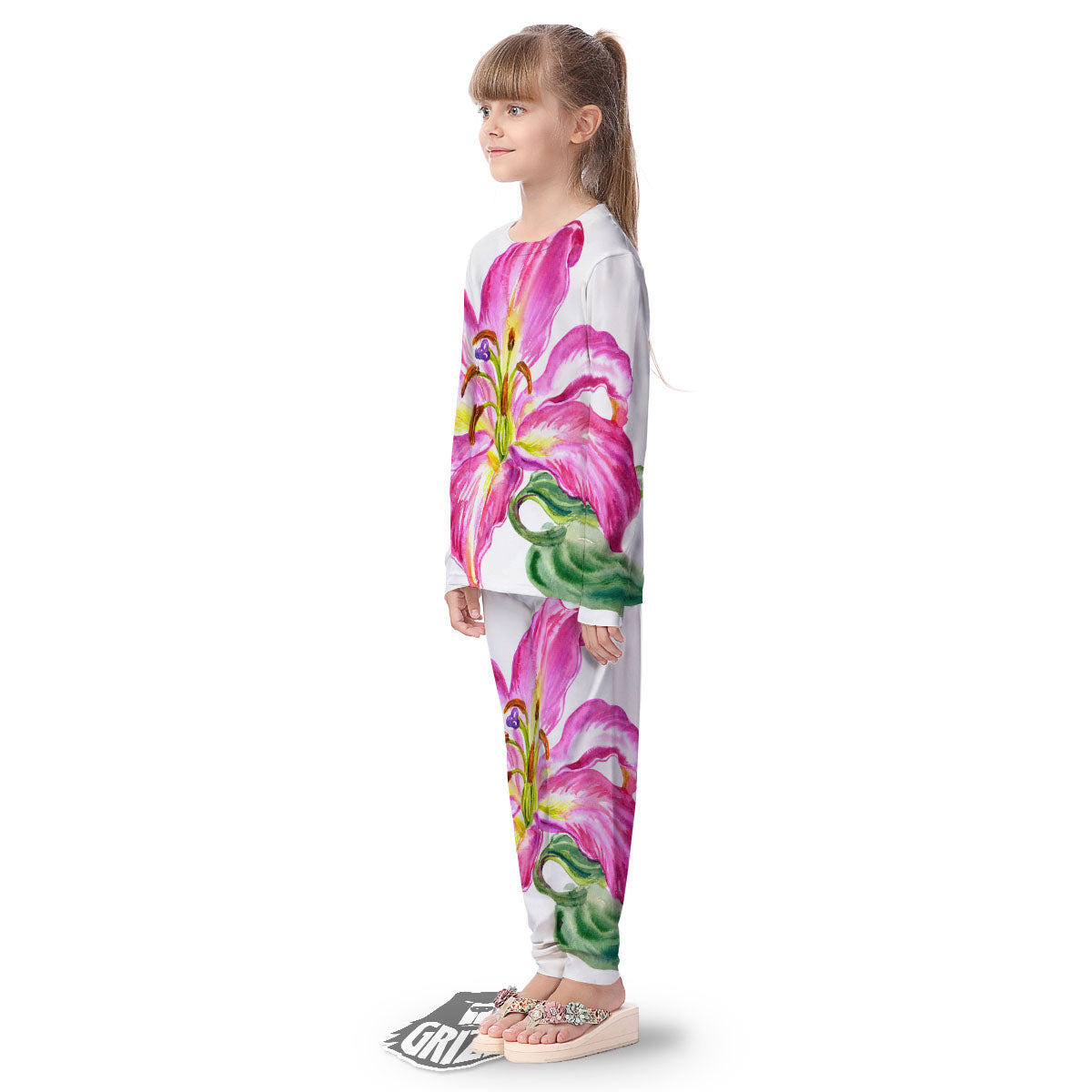 Lily Pink Watercolor Print Kid's Pajamas-grizzshop