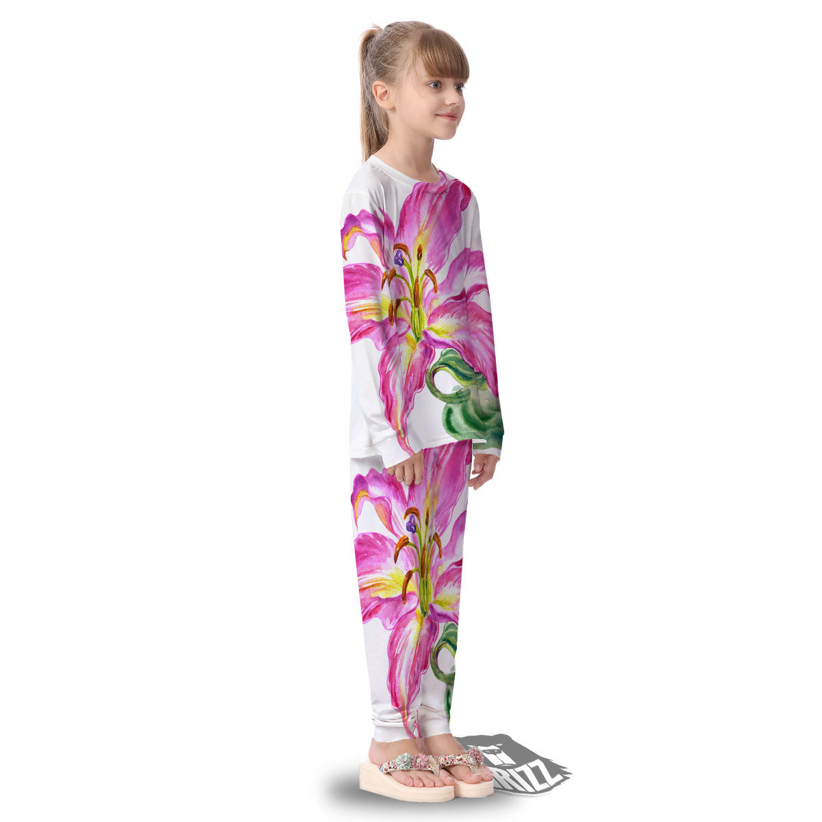 Lily Pink Watercolor Print Kid's Pajamas-grizzshop