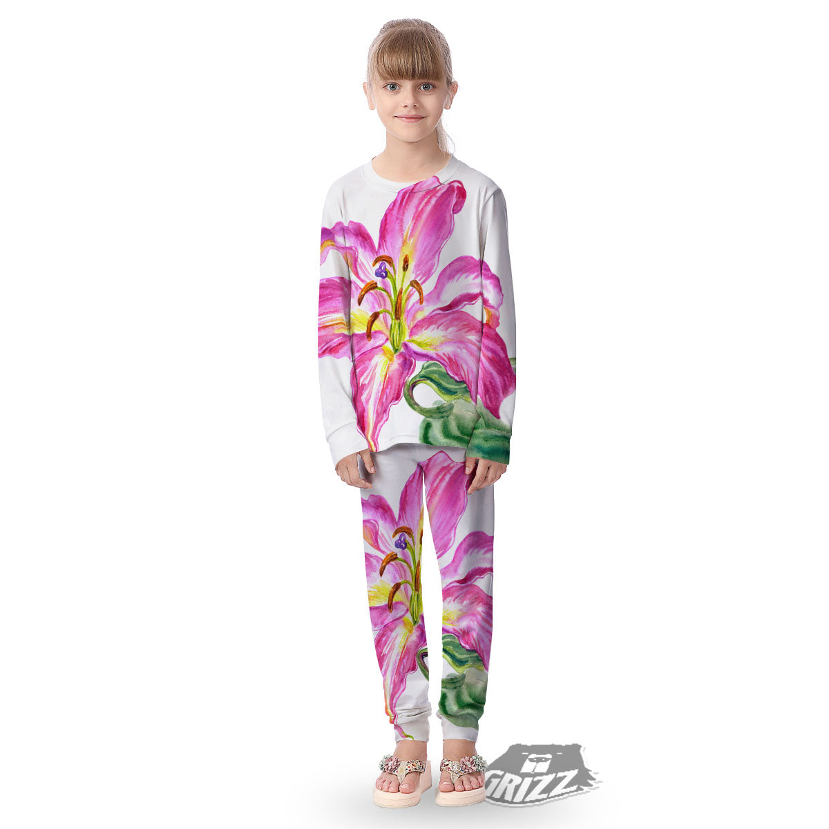 Lily Pink Watercolor Print Kid's Pajamas-grizzshop