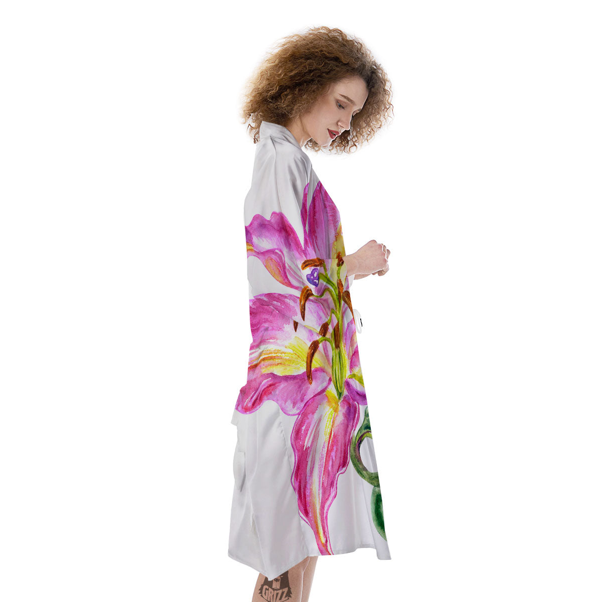 Lily Pink Watercolor Print Kimono-grizzshop