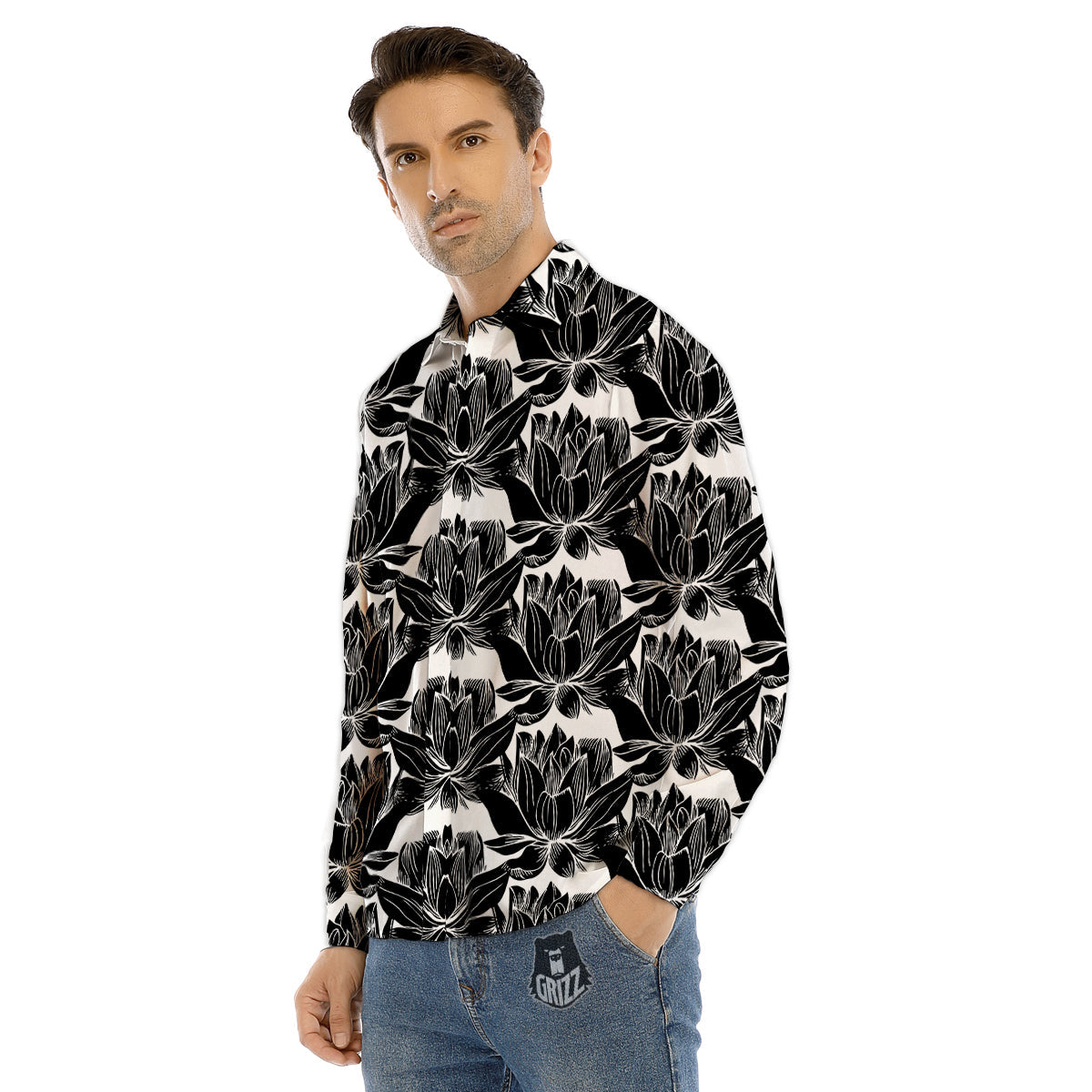 Lily Pink Watercolor Print Men's Dress Shirts-grizzshop