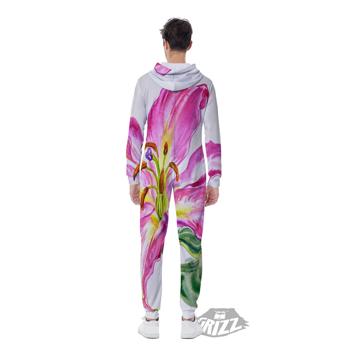 Lily Pink Watercolor Print Men's Jumpsuit-grizzshop