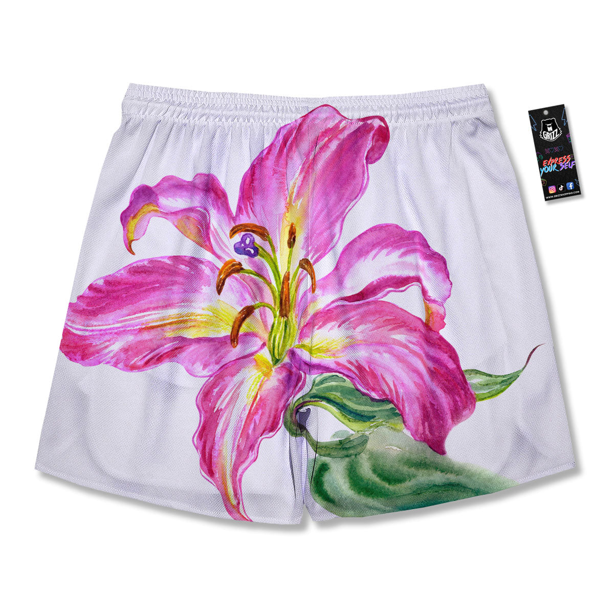 Lily Pink Watercolor Print Men's Running Shorts-grizzshop