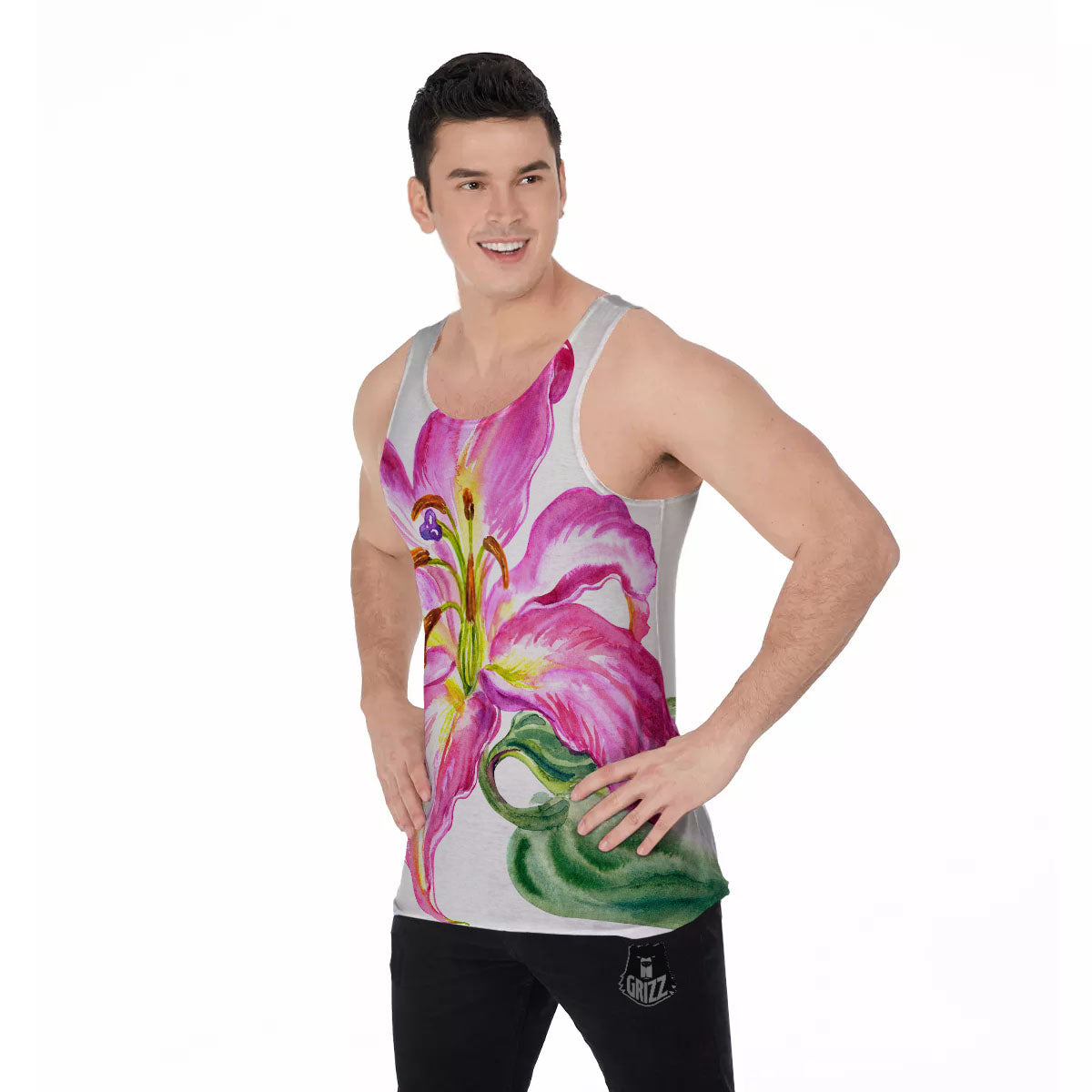 Lily Pink Watercolor Print Men's Tank Top-grizzshop