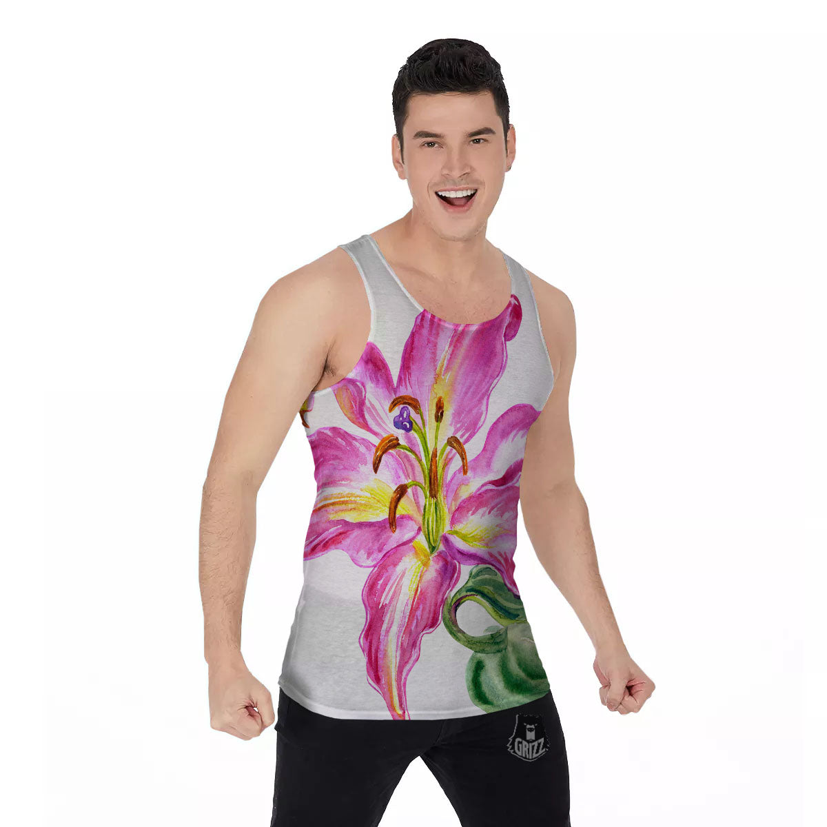 Lily Pink Watercolor Print Men's Tank Top-grizzshop