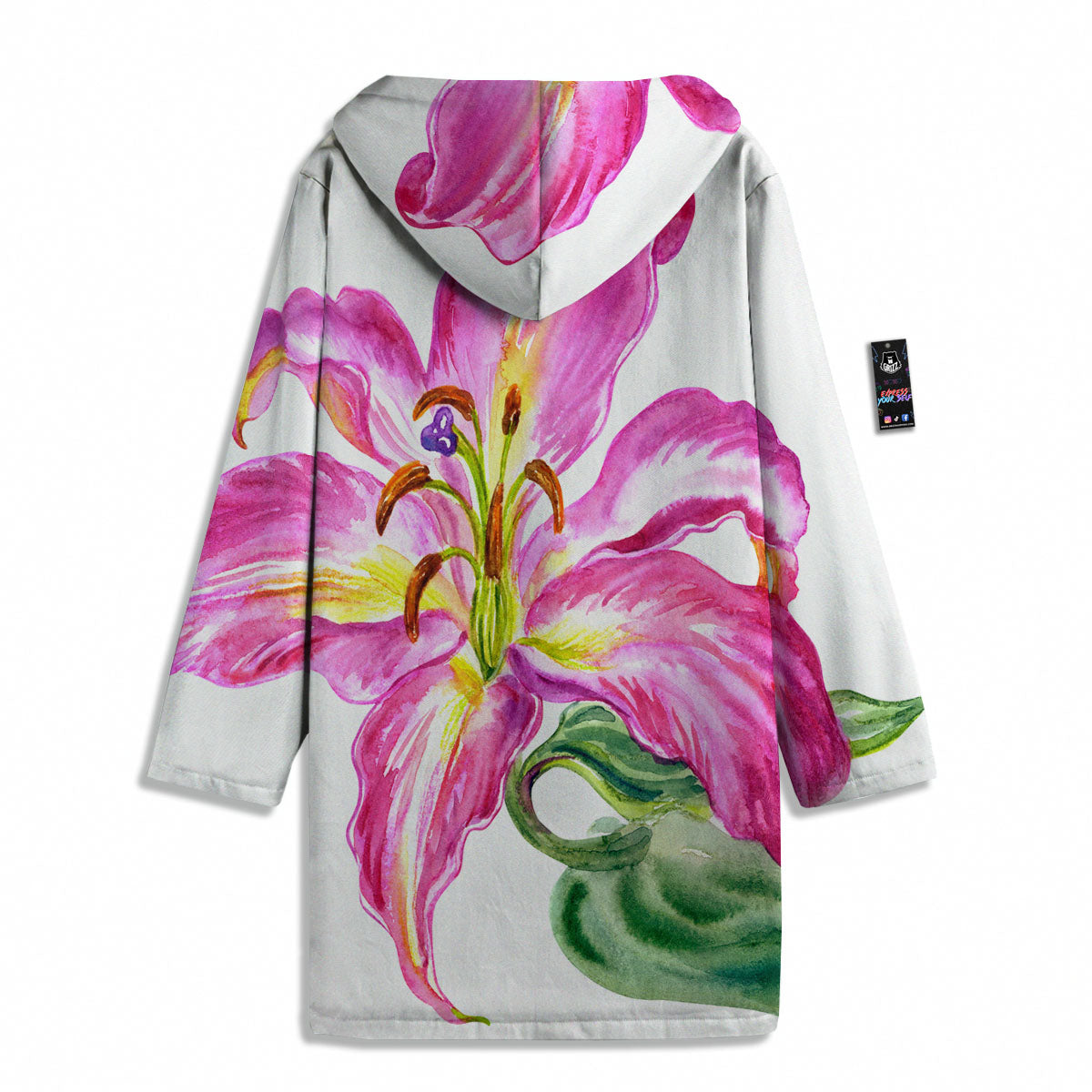 Lily Pink Watercolor Print Men's Windbreaker Jacket-grizzshop