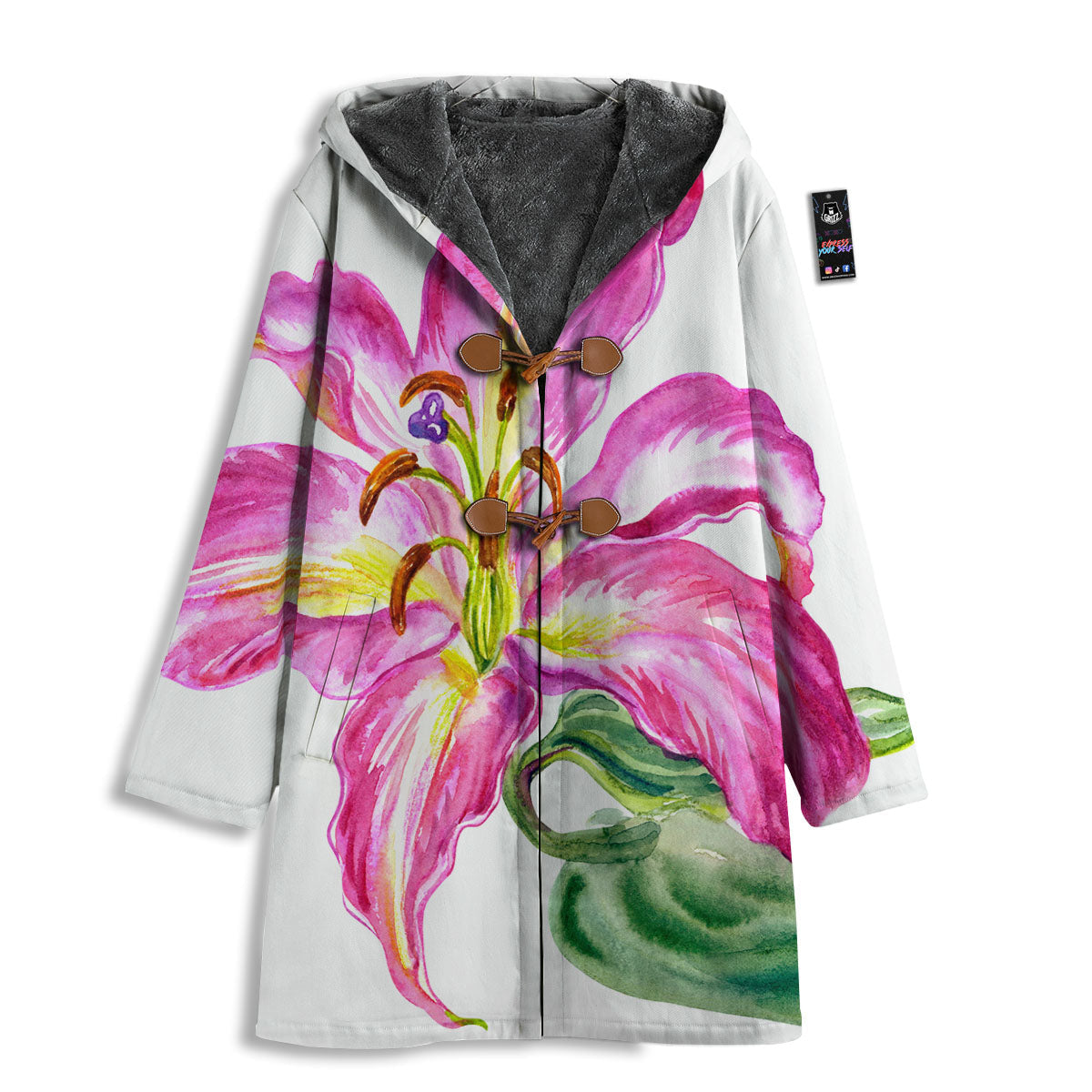 Lily Pink Watercolor Print Men's Windbreaker Jacket-grizzshop