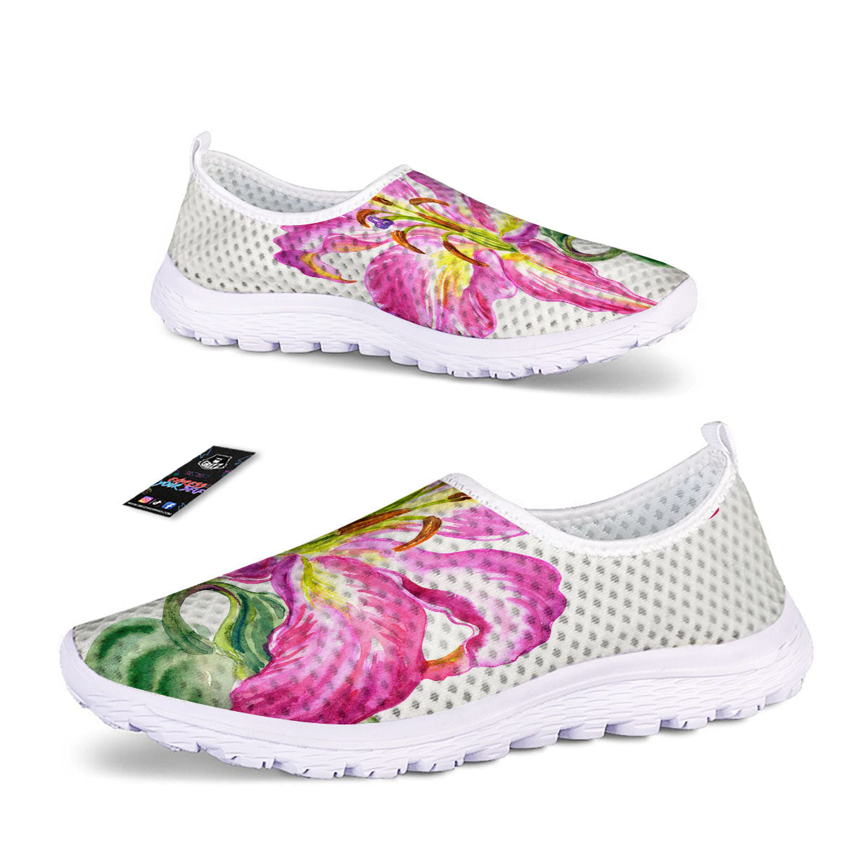 Lily Pink Watercolor Print Nurse Shoes-grizzshop