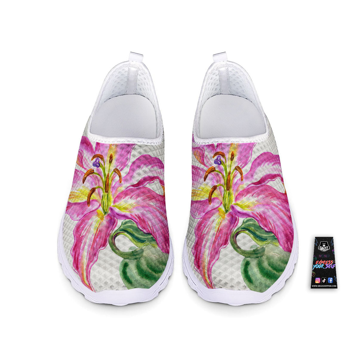 Lily Pink Watercolor Print Nurse Shoes-grizzshop