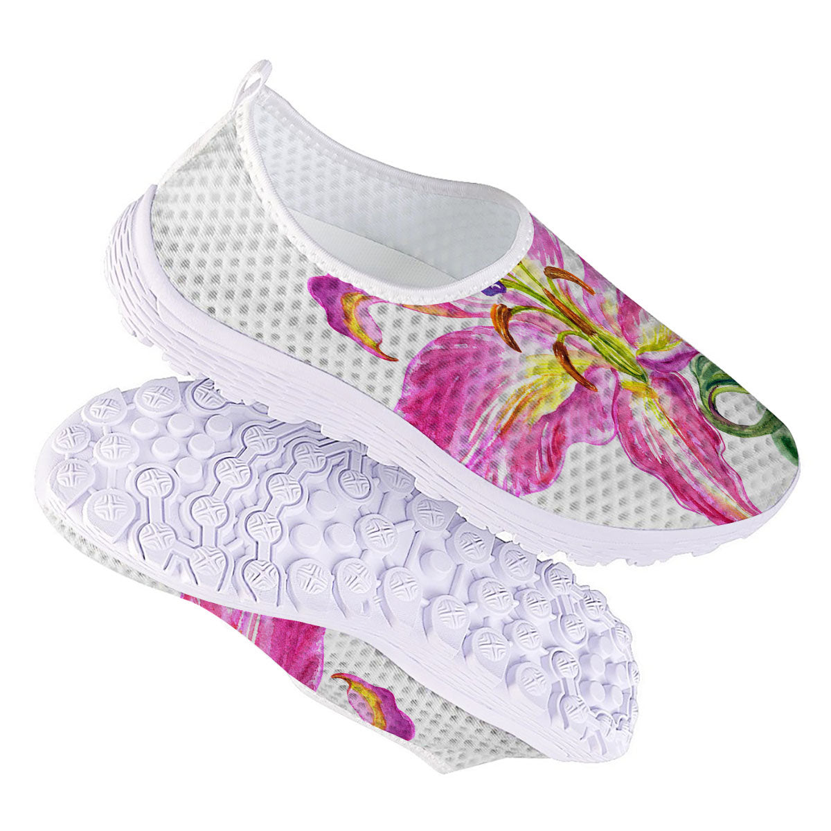 Lily Pink Watercolor Print Nurse Shoes-grizzshop