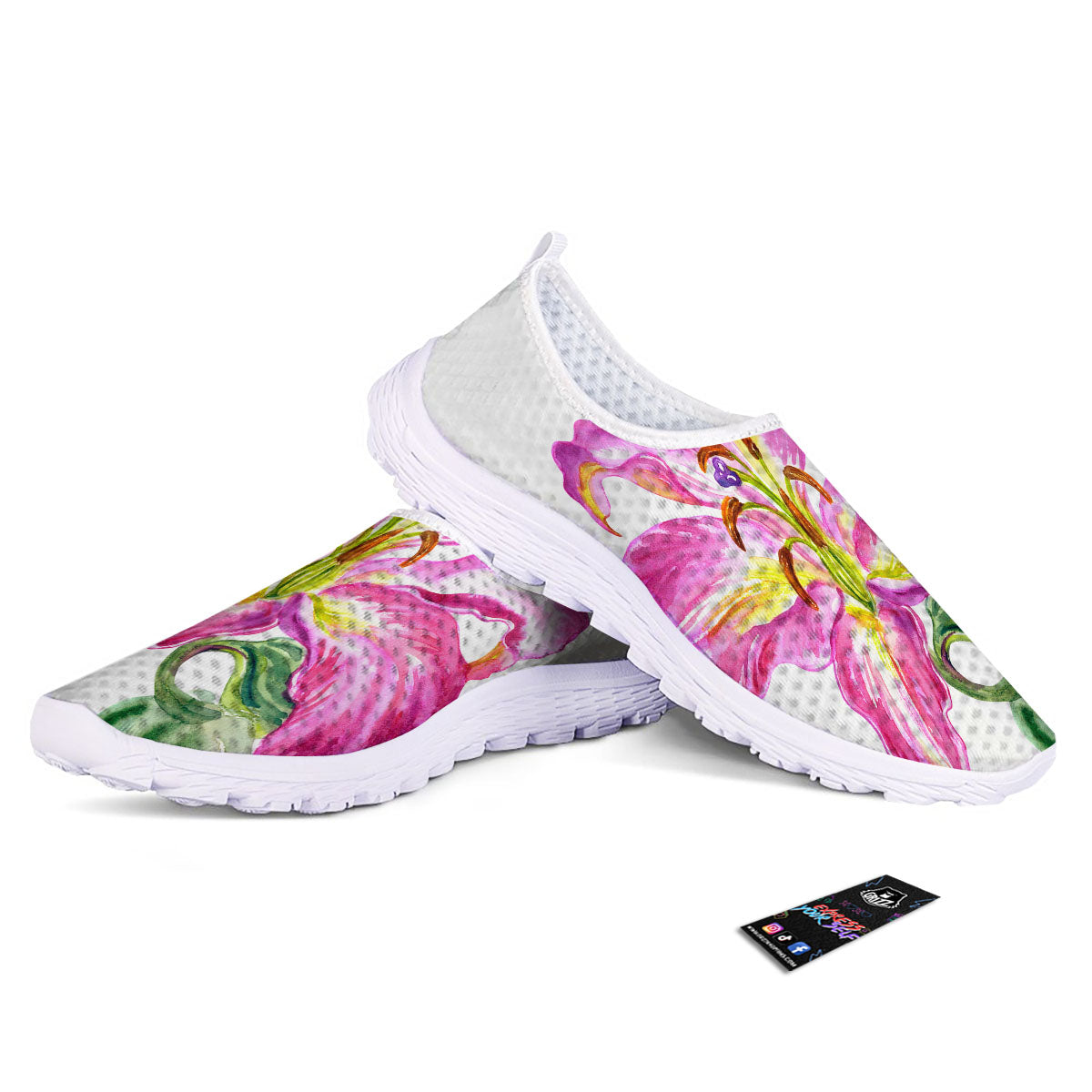 Lily Pink Watercolor Print Nurse Shoes-grizzshop