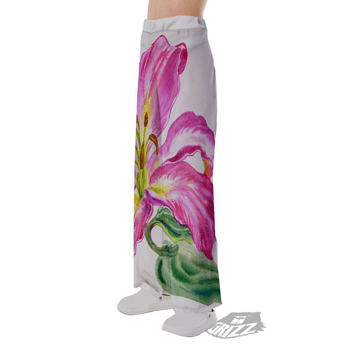 Lily Pink Watercolor Print Pajama Pants-grizzshop