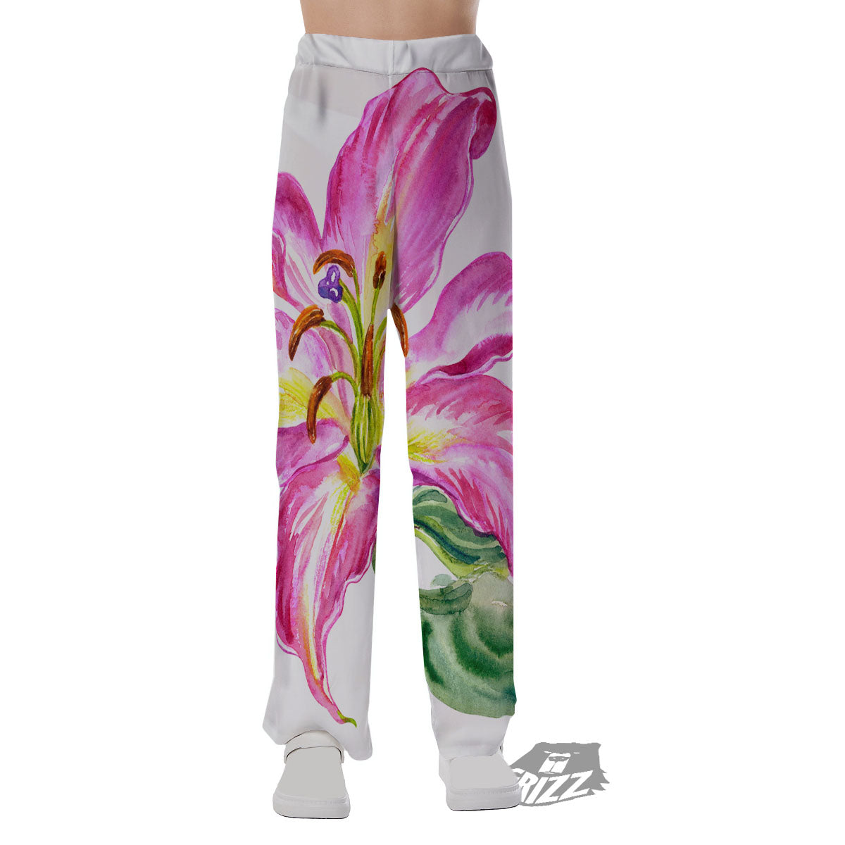 Lily Pink Watercolor Print Pajama Pants-grizzshop