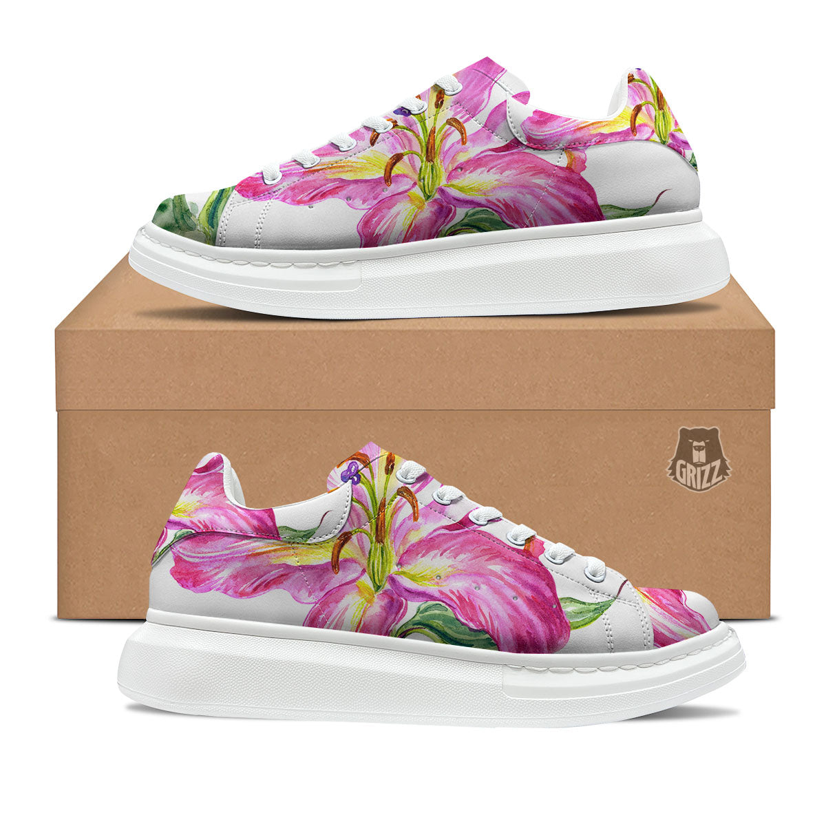 Lily Pink Watercolor Print Platform Shoes-grizzshop