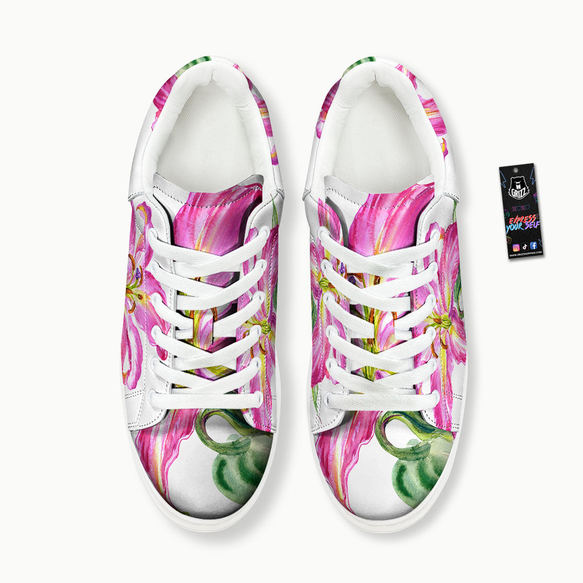 Lily Pink Watercolor Print Platform Shoes-grizzshop