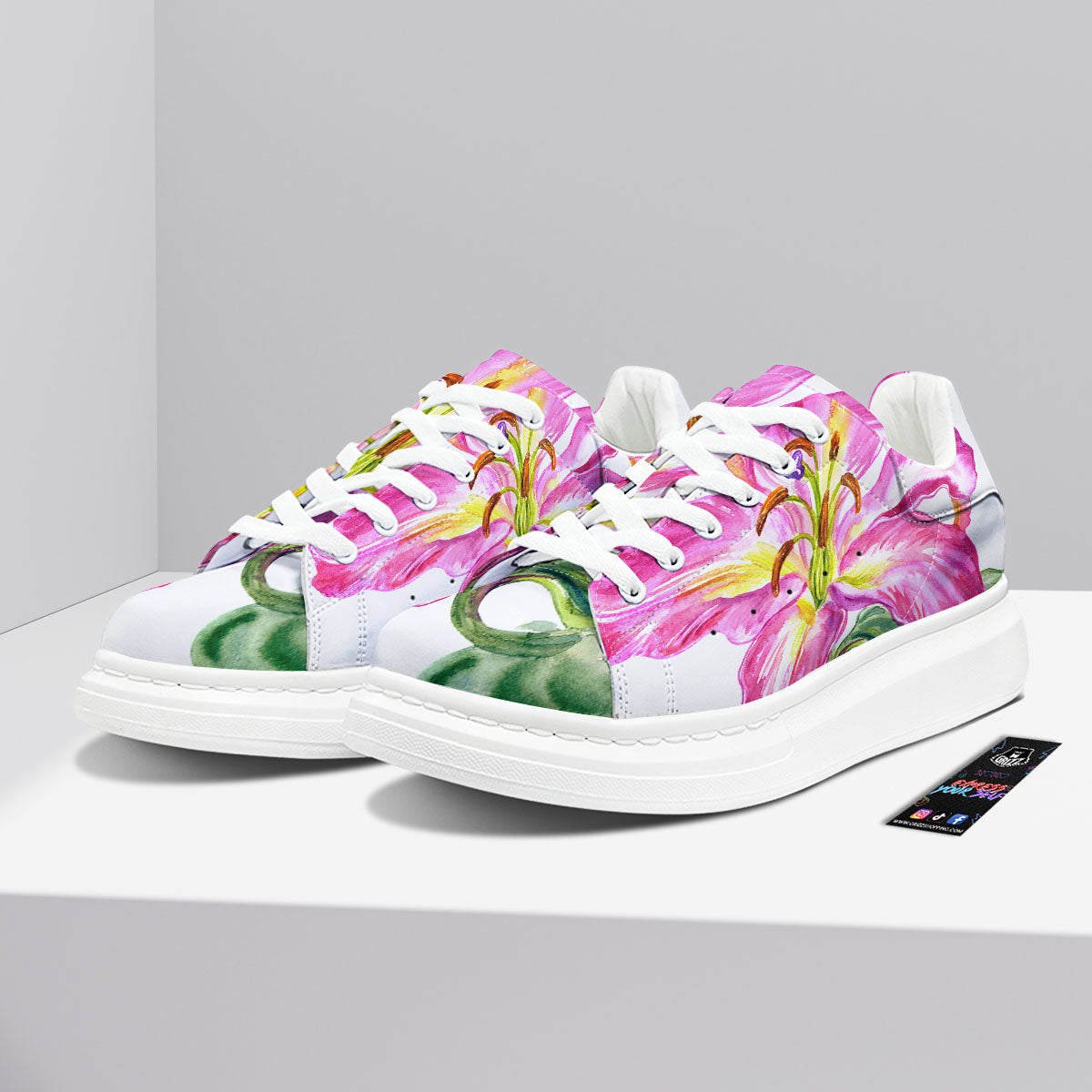Lily Pink Watercolor Print Platform Shoes-grizzshop