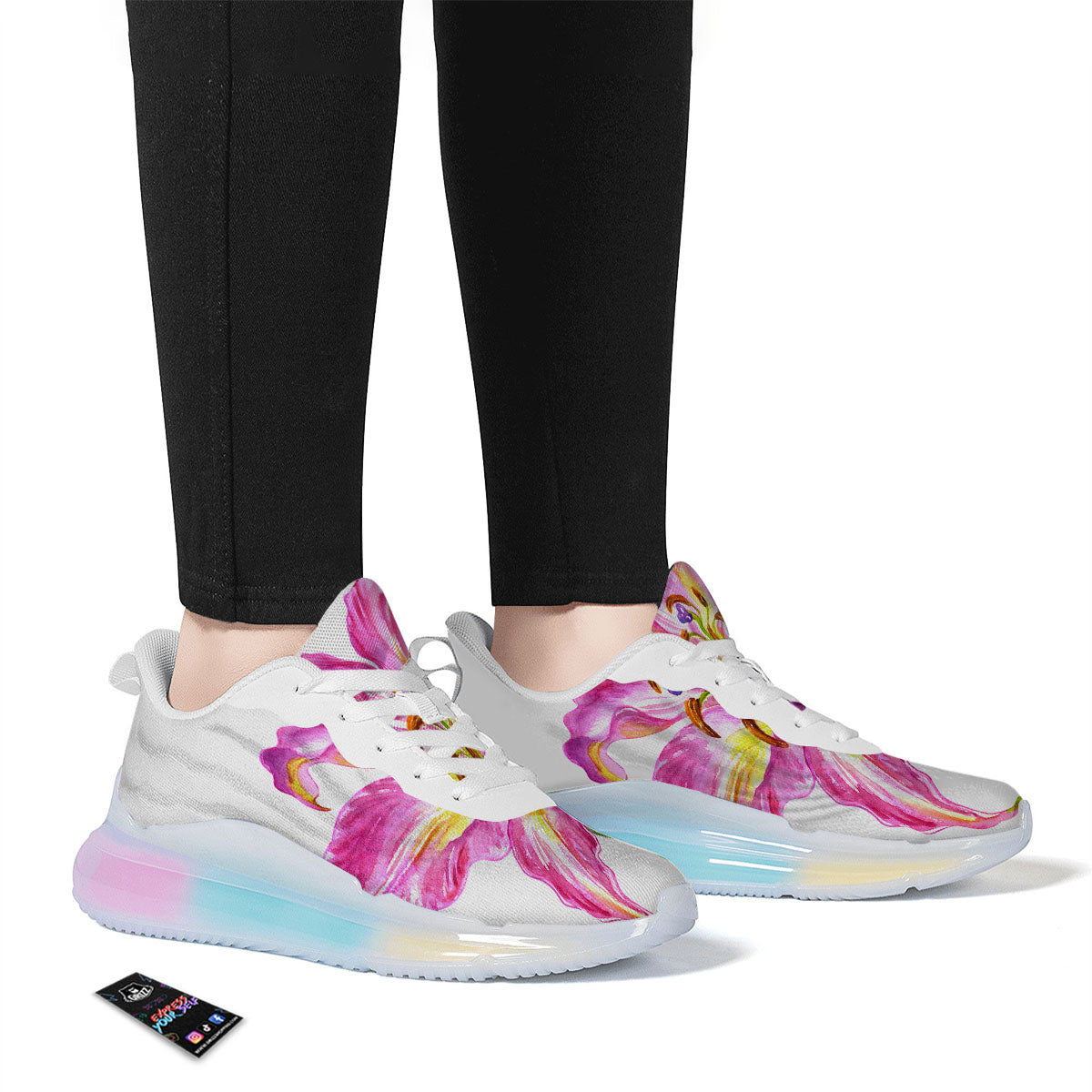 Lily Pink Watercolor Print Running Sneakers-grizzshop