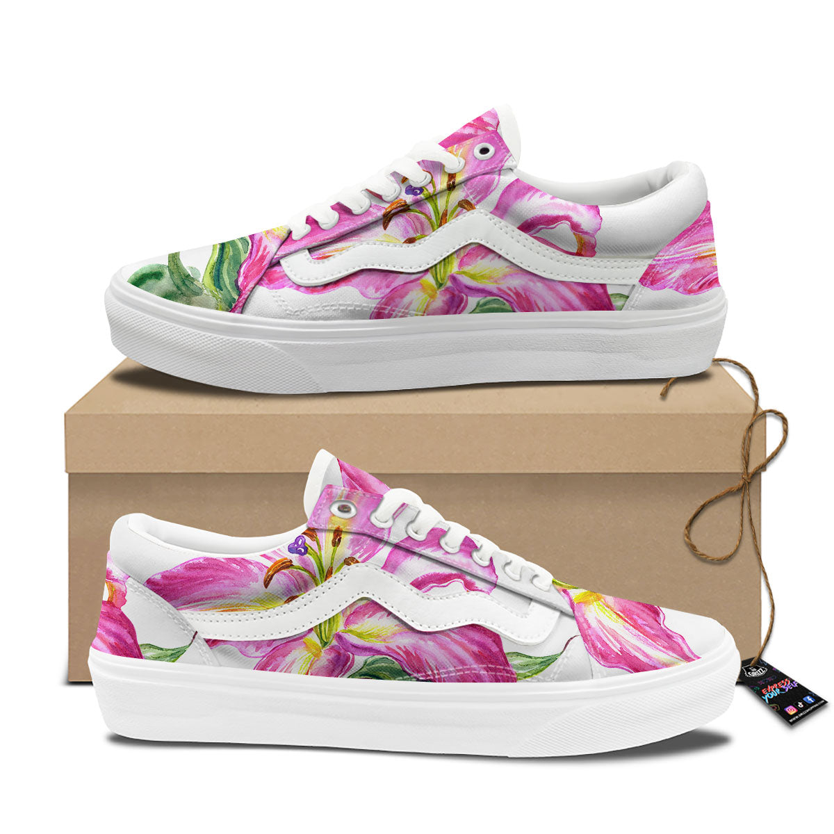 Lily Pink Watercolor Print Skate Shoes-grizzshop