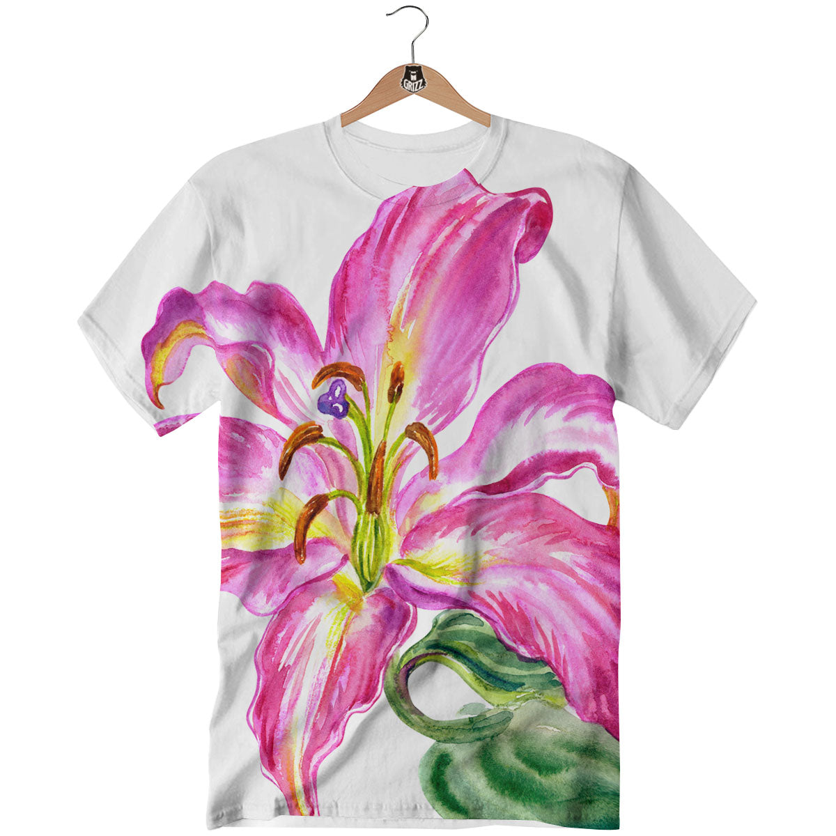 Lily Pink Watercolor Print T-Shirt-grizzshop